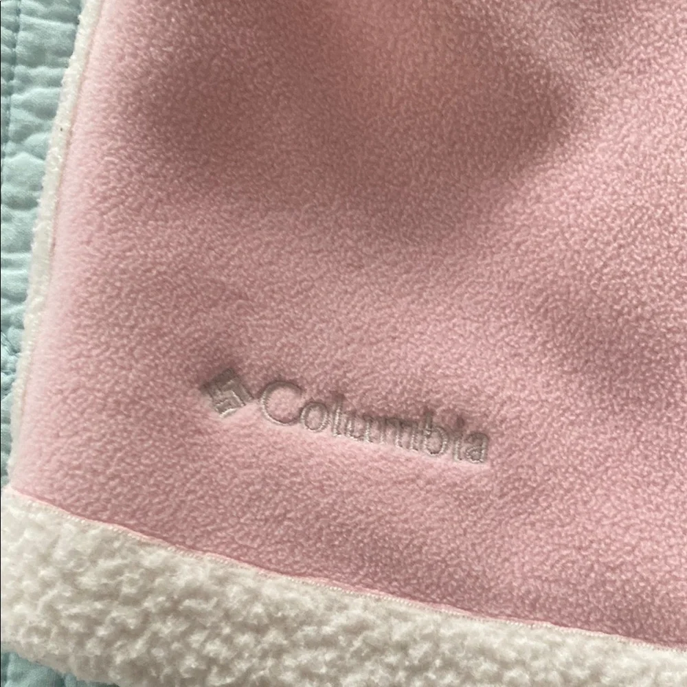 Columbia Pink and Cream Fleece Vest with Sherpa Trim